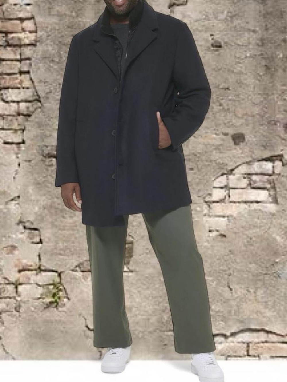 Black wool blend pea coat mid length trench coat men’s size xl - Picture 6 of 7